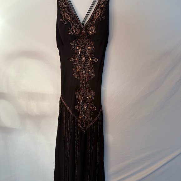 EUC Cache Silk Beaded Maxi Dress | Size 4 | Black Bronze Boho - Picture 6 of 14